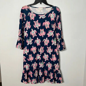 Simply Southern Pink Floral Sea Turtles Ruffle Dress